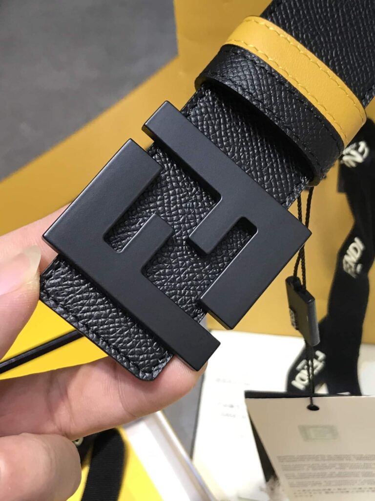 Fendi Reversible Black Leather Belt Yellow 40Mm - Image 8