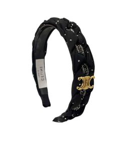 Celine Tweed An Sequin Headband With Gold Hardware In Black