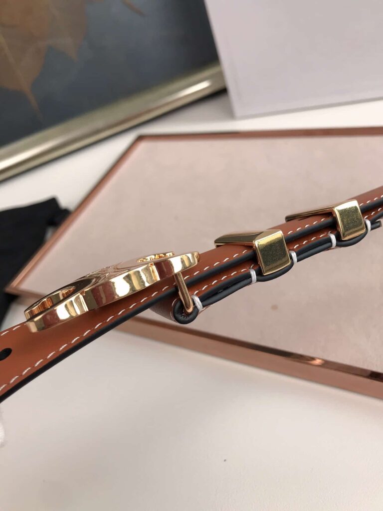 Celine Small Triomphe Brown Belt In Natutal Calfskin Gold Metal - Image 4