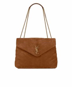 Saint Laurent Cinnamon Loulou Large Chain Bag In Suede Brown 31Cm