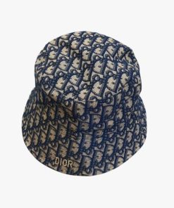 Dior Oblique Bucket Hat With Dior Hardware Blue And Beige