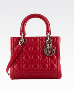 Dior Medium Lady Blush Cannage Lambskin Bag Red 20Cm