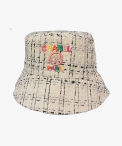 Chanel Fantasy Tweed Multicolor Logo Bucket Hat White