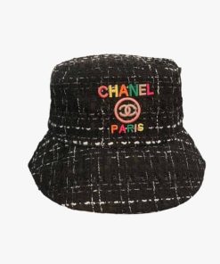 Chanel Fantasy Tweed Multicolor Logo Bucket Hat Black