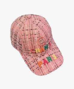 Chanel Fantasy Tweed Multicolor Logo Baseball Cap Hat Pink