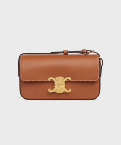 Celine Triomphe Shoulder Bag In Shiny Calfskin Brown 194143Bfn04Lu