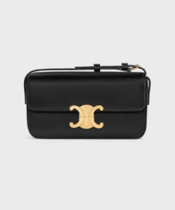 Celine Triomphe Shoulder Bag In Shiny Calfskin Black 194143Bf438No