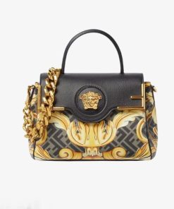 Versace X Fendi Fendace La Medusa Medium Handbag Black