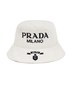 Prada Embroidered Logo Bucket Hat In White