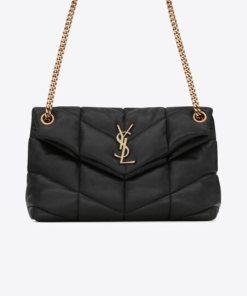 Saint Laurent Puffer Small Chain Bag In Quilted Lambskin Black Gold 5774761El071000