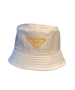 Prada Yellow Logo Bucket Hat White