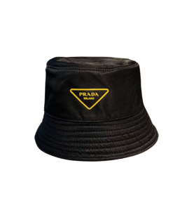 Prada Yellow Logo Bucket Hat Black