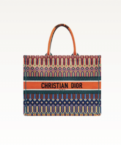 Dior Large Book Tote Canvas Embroidery Dark Multicolor
