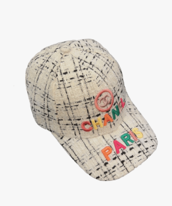 Chanel Fantasy Tweed Multicolor Logo Baseball Cap Hat White
