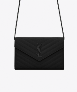 Saint Laurent Cassandre Matelassé Chain Wallet In Grain De Poudre Embossed Black Noir 22Cm 377828Bow081000