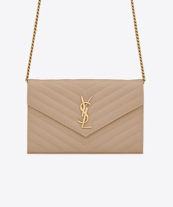 Saint Laurent Cassandre Matelassé Chain Wallet In Grain De Poudre Embossed Beige 22Cm 377828Bow012721
