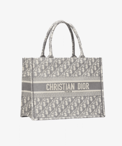 Dior Small Book Tote Oblique Embroidery Grey