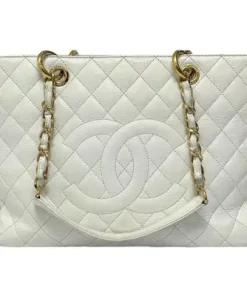 Chanel Bolsa Grand Tote Gold Hardware White 33Cm