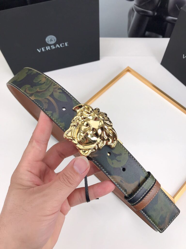 Versace La Medusa Leather Khaki Gold Metal 4Cm - Image 4