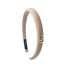 Gucci Small Gg Headband With Gold Hardware In Beige