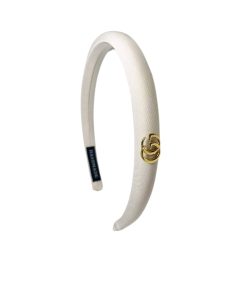 Gucci Small Gg Headband With Gold Hardware In White
