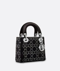 Dior Mini Lady Bag Strass Cannage Satin Black 17Cm M0500Prtc_M911
