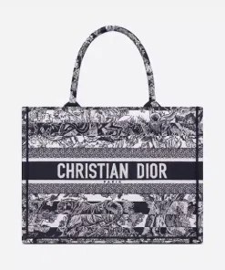 Dior Medium Book Tote Navy Blue Toile De Jouy Stripes Embroidery 36Cm M1296Zrlp M928