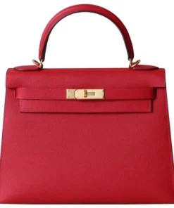 Hermes Kelly Red Sellier Rouge Epsom Gold Hardware 25Cm