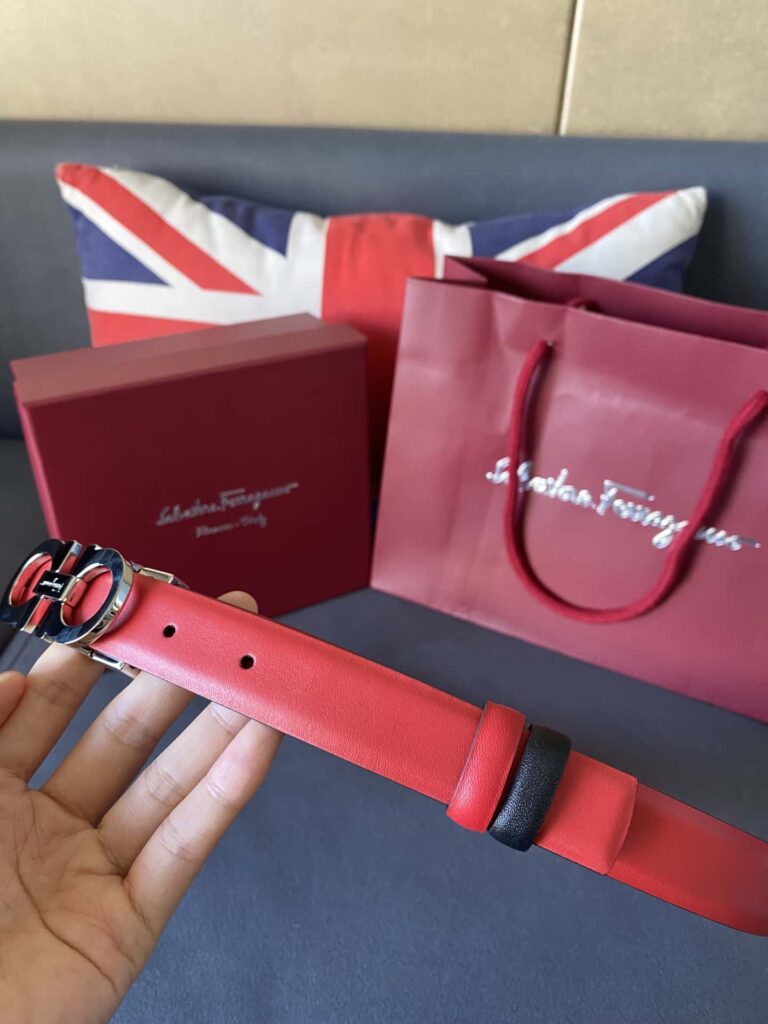 Salvatore Ferragamo Gancini Red Leather Belt With Gold Metal Buckle 2.5Cm - Image 4