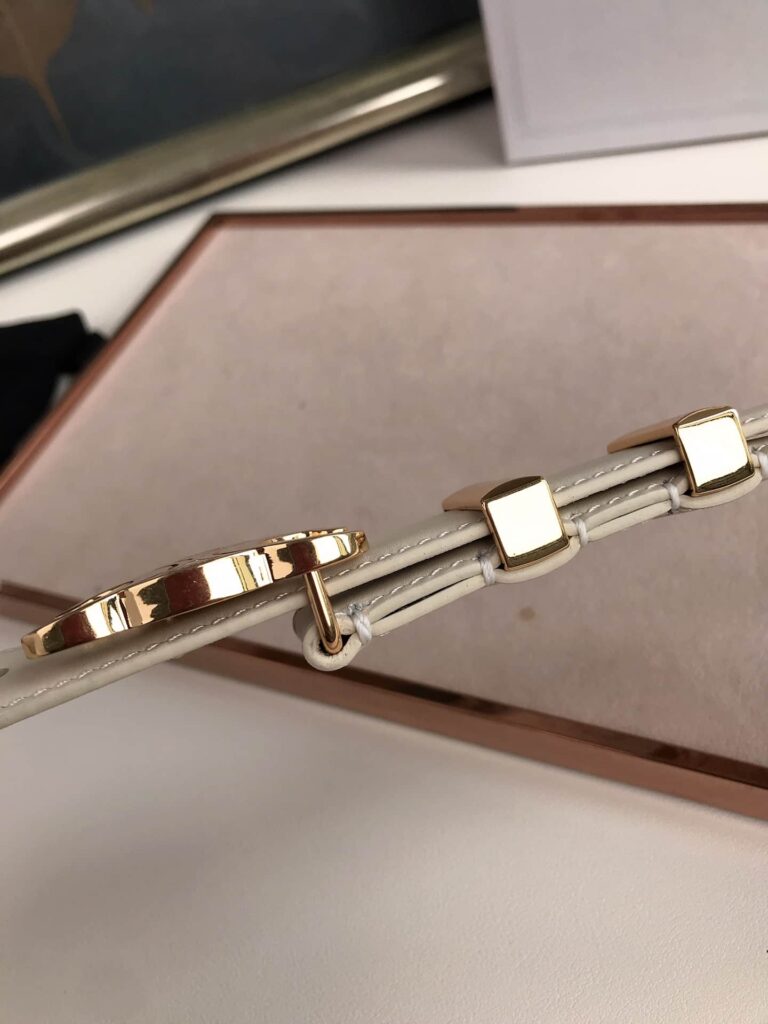 Celine Small Triomphe White Belt In Natutal Calfskin Gold Metal - Image 6