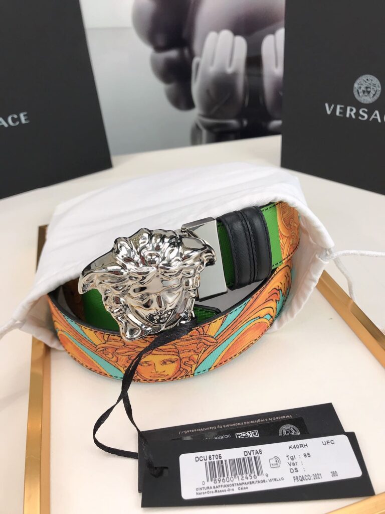 Versace La Medusa Leather Orange Silver Metal 4Cm - Image 9