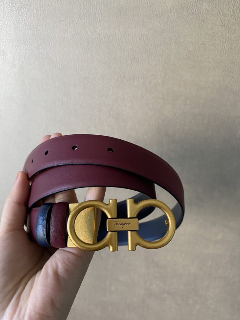 Salvatore Ferragamo Gancini Plum Red Leather Belt With Gold Metal Buckle 2.5Cm - Image 8