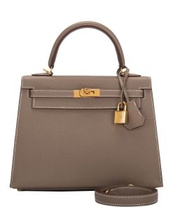 Hermes Kelly Epsom Ck18 Etoupe Gold Hardware 25Cm