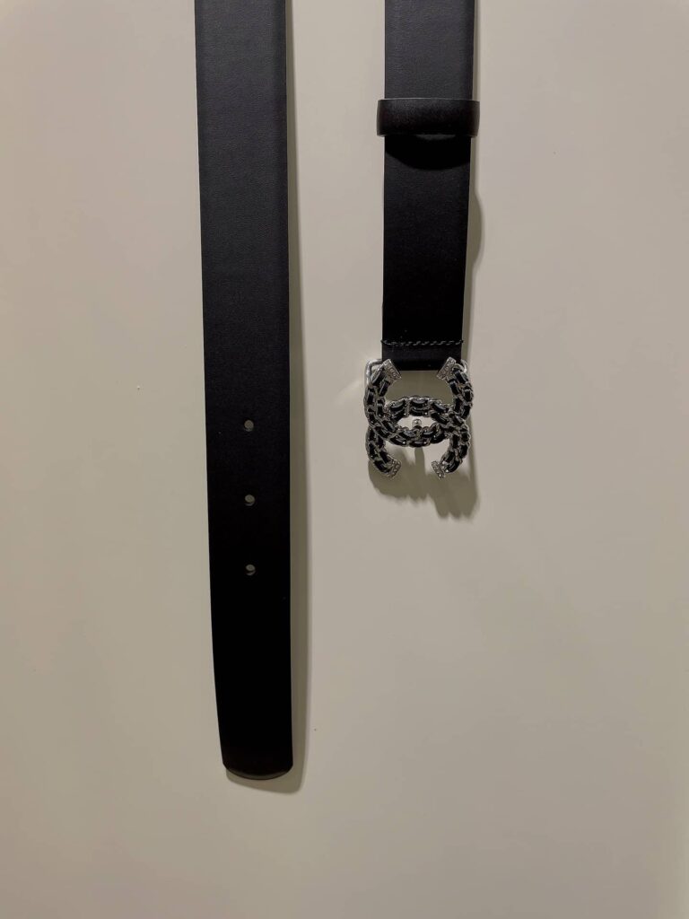 Chanel Belt Calfskin Gold Metal Strass Black 3Cm - Image 5