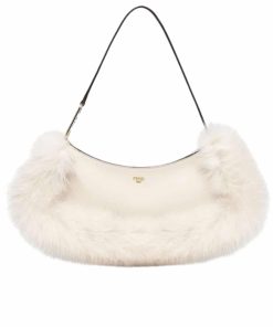 Fendi O?Lock Swing Fur Bag White 30Cm
