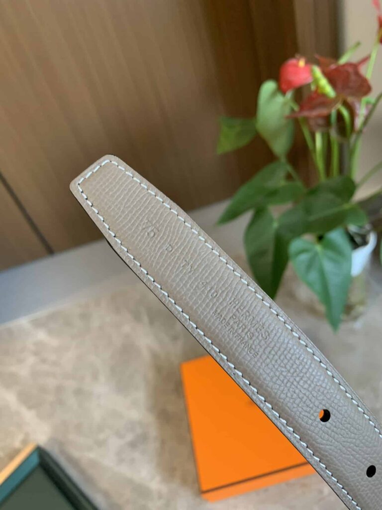 Hermes Belt Togo Swift Silver Buckle Grey 2.4Cm - Image 6