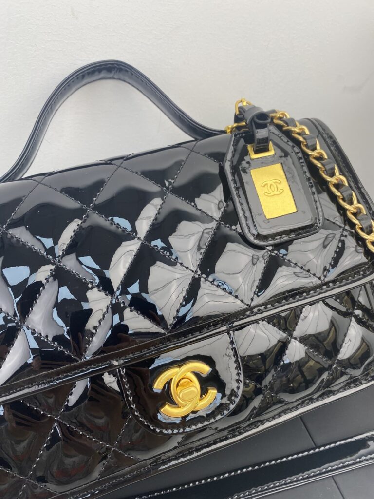 Chanel Top Handle Medium Flap Leather Shiny Black - Image 5