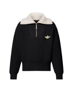Louis Vuitton Chunky Wool Blend Half Zip Pullover Black 1Ahc13