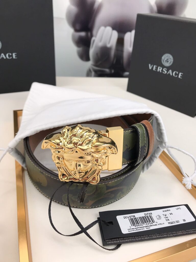 Versace La Medusa Leather Khaki Gold Metal 4Cm - Image 5