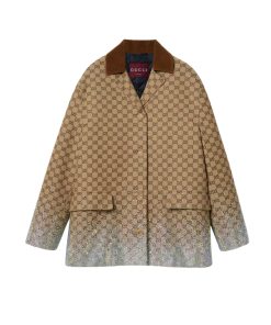 Gucci Embroidered Gg Canvas Coat Beige And Ebony