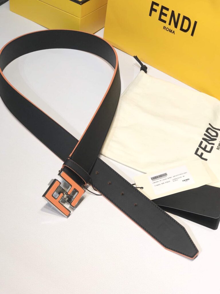 Fendi Ff Black Leather Betl Neon Orange 40Mm - Image 5