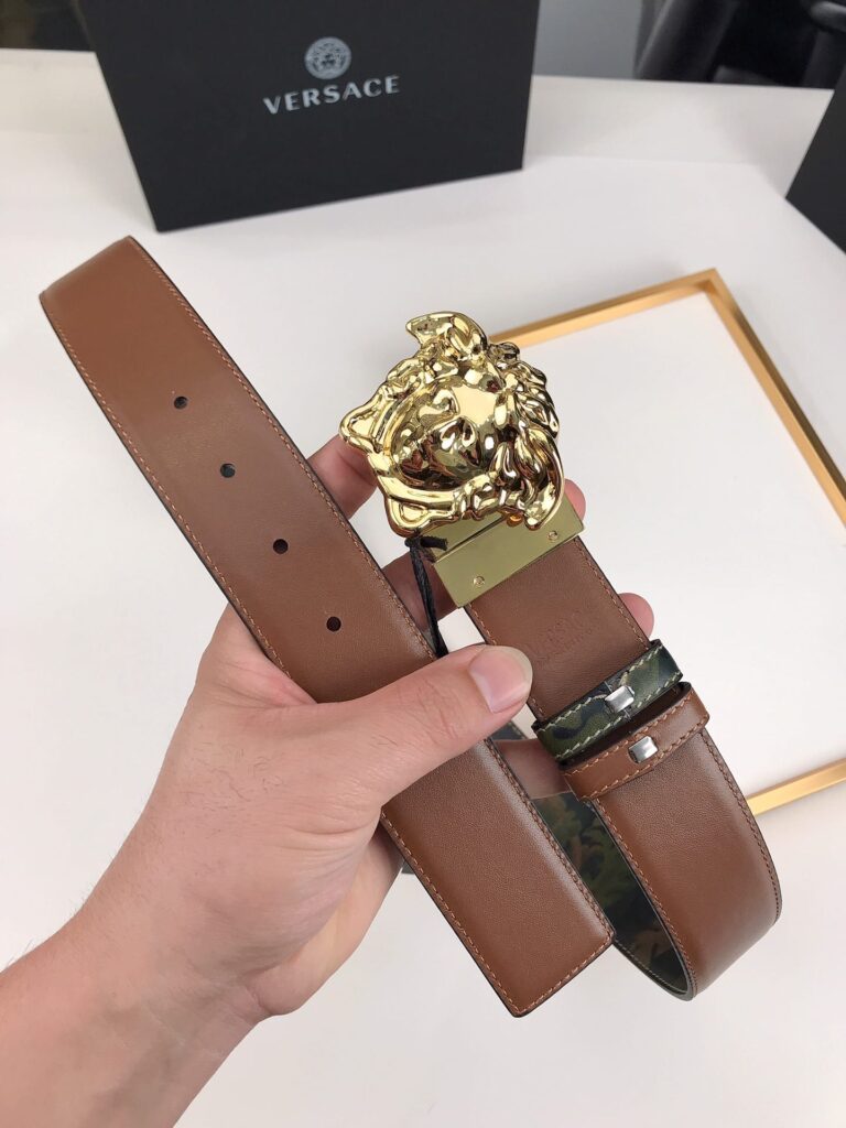 Versace La Medusa Leather Khaki Gold Metal 4Cm - Image 9