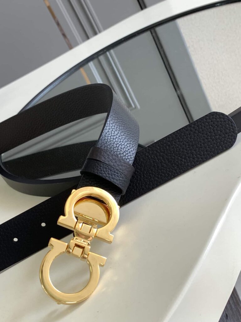Salvatore Ferragamo Black Leather Belt With Silver Metal Buckle 3.5Cm - Image 5