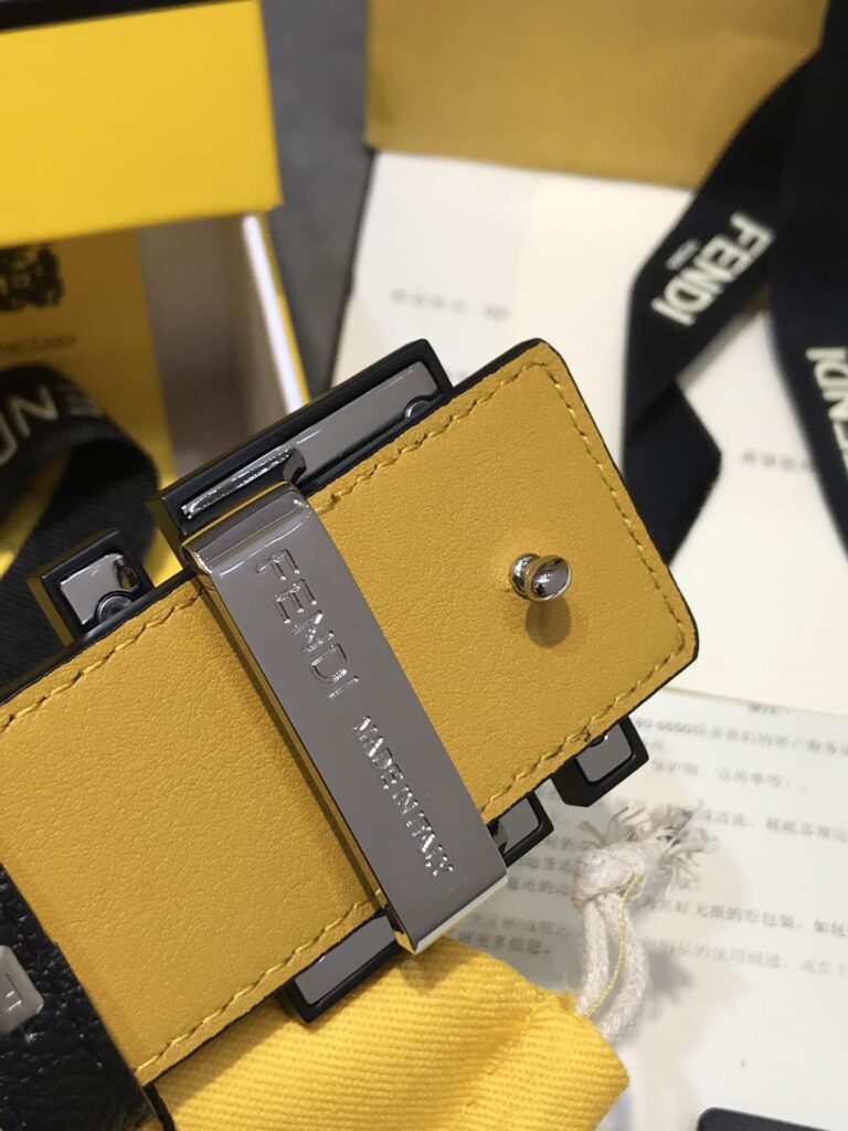 Fendi Reversible Black Leather Belt Yellow 40Mm - Image 9