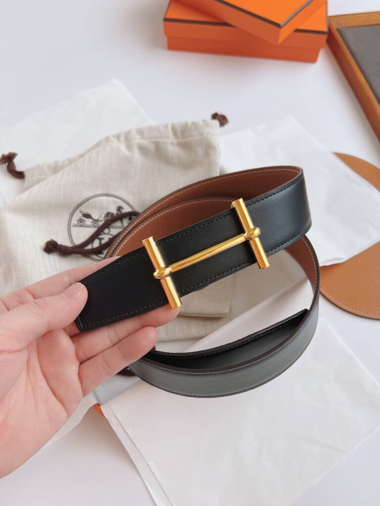 Hermes Leather Belt Gold Buckle Black 38Mm - Image 7