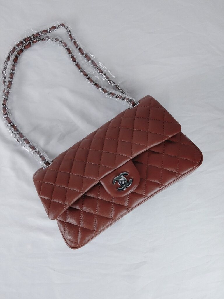 Chanel Classic Medium Lambskin Flap Brown And Silver 25Cm - Image 2