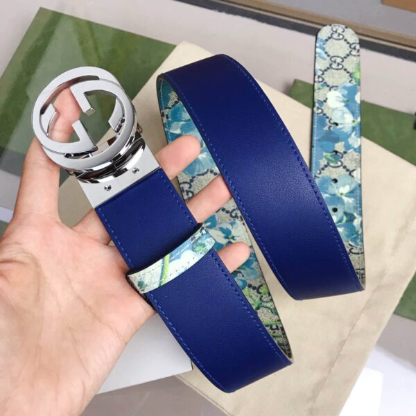 Gucci Gg Silver Buckle Blue Sakora Flower Belt 4Cm - Image 6