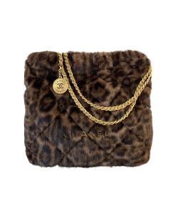 Chanel Square Fur Handbag Leopard Color 30Cm