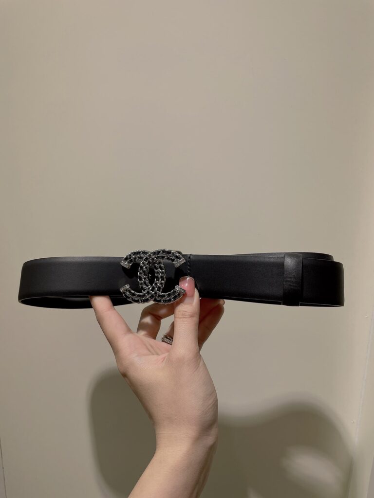 Chanel Belt Calfskin Gold Metal Strass Black 3Cm - Image 4