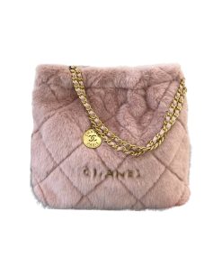 Chanel Square Fur Handbag Pink 30Cm